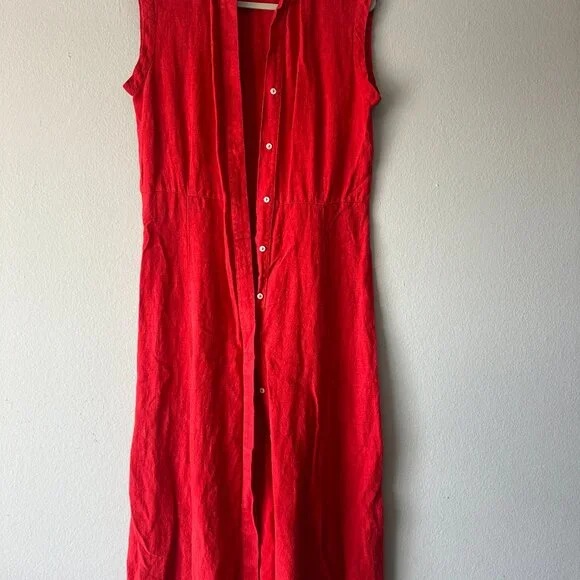 Enough About Me 100% Linen Red Maxi Dress Sleeveless Women’s 8 Made In Belarus - Picture 3 of 9